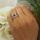 1.54 Carat (ctw) 14k White Gold Princess & Round White Diamond And Blue Sapphire Ladies Bridal Ring Set Engagement Set 1 1/2 CT