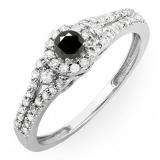 0.50 Carat (ctw) 14k White Gold Round Cut Black & White Diamond Ladies Engagement Halo Style Bridal Ring 1/2 CT