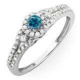 0.50 Carat (ctw) 14k White Gold Round Cut Blue & White Diamond Ladies Engagement Halo Style Bridal Ring 1/2 CT