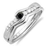 0.25 Carat (ctw) 14k White Gold Round Black & White Diamond Ladies Bridal Promise Engagement Wedding Set Ring with Matching Band 1/4 CT
