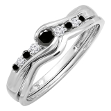 0.25 Carat (ctw) 10k White Gold Round Black & White Diamond Ladies Bridal Promise Engagement Wedding Set Ring with Matching Band 1/4 CT