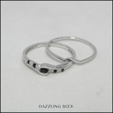 0.25 Carat (ctw) 10k White Gold Round Black & White Diamond Ladies Bridal Promise Engagement Wedding Set Ring with Matching Band 1/4 CT