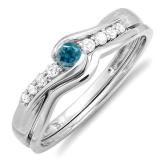 0.25 Carat (ctw) 10k White Gold Round Blue & White Diamond Ladies Bridal Promise Engagement Wedding Set Ring with Matching Band 1/4 CT