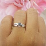 0.25 Carat (ctw) 14k White Gold Round Blue Sapphire And White Diamond Ladies Bridal Promise Engagement Wedding Set Ring with Matching Band 1/4 CT