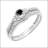 0.33 Carat (ctw) 10k White Gold Round Black And White Diamond Ladies Halo Style Bridal Engagement Ring Matching Band Set 1/3 CT