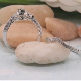 0.33 Carat (ctw) 10k White Gold Round Black And White Diamond Ladies Halo Style Bridal Engagement Ring Matching Band Set 1/3 CT
