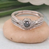 0.33 Carat (ctw) 14k White Gold Round Black And White Diamond Ladies Halo Style Bridal Engagement Ring Matching Band Set 1/3 CT