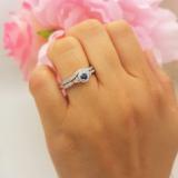 0.33 Carat (ctw) 14k White Gold Round Blue Sapphire And White Diamond Ladies Halo Style Bridal Engagement Ring Matching Band Set 1/3 CT