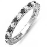 1.00 Carat (ctw) 10K White Gold Round White And Black Diamond Eternity Sizeable Stackable Ring Anniversary Wedding Band