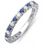 1.00 Carat (ctw) 14K White Gold Round Blue Sapphire And White Diamond Eternity Sizeable Stackable Ring Anniversary Wedding Band