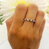 1.00 Carat (ctw) 14K White Gold Round Blue Sapphire And White Diamond Eternity Sizeable Stackable Ring Anniversary Wedding Band