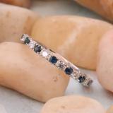 1.00 Carat (ctw) 14K White Gold Round Blue Sapphire And White Diamond Eternity Sizeable Stackable Ring Anniversary Wedding Band