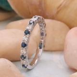 1.00 Carat (ctw) 14K White Gold Round Blue Sapphire And White Diamond Eternity Sizeable Stackable Ring Anniversary Wedding Band