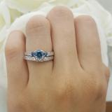 1.15 Carat (ctw) 14k White Gold Round Blue & White Diamond Ladies Bridal Engagement Ring Matching Band Set