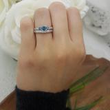 1.15 Carat (ctw) 14k White Gold Round Blue & White Diamond Ladies Bridal Engagement Ring Matching Band Set