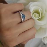1.15 Carat (ctw) 14k White Gold Round Blue & White Diamond Ladies Bridal Engagement Ring Matching Band Set