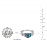 1.15 Carat (ctw) 14k White Gold Round Blue & White Diamond Ladies Bridal Engagement Ring Matching Band Set