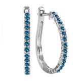0.50 Carat (ctw) 10k White Gold Round Blue Diamond Ladies Hoop Earrings 1/2 CT