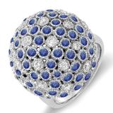 3.25 Carat (ctw) 14k White Gold Round Blue Sapphire & White Diamond Ladies Cocktail Fireball Right Hand Ring