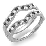 0.45 Carat (ctw) 14k White Gold Round White & Black Diamond Ladies Milgrain Anniversary Wedding Band Guard Double Ring 1/2 CT