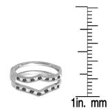 0.45 Carat (ctw) 14k White Gold Round White & Black Diamond Ladies Milgrain Anniversary Wedding Band Guard Double Ring 1/2 CT
