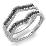 0.60 Carat (ctw) 14k White Gold Round Black Diamond Ladies Milgrain Anniversary Wedding Band Guard Double Ring