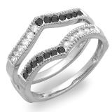 0.45 Carat (ctw) 14k White Gold Round White & Black Diamond Ladies Milgrain Anniversary Wedding Band Guard Double Ring 1/2 CT