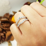 0.45 Carat (ctw) 10k White Gold Round White & Blue Diamond Ladies Milgrain Anniversary Wedding Band Guard Double Ring 1/2 CT