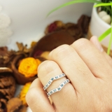 0.45 Carat (ctw) 14k White Gold Round White & Blue Diamond Ladies Milgrain Anniversary Wedding Band Guard Double Ring 1/2 CT