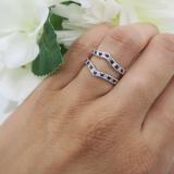 0.45 Carat (ctw) 10k White Gold Round White Diamond & Blue Sapphire Ladies Milgrain Anniversary Wedding Band Guard Double Ring 1/2 CT