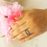 0.45 Carat (ctw) 10k White Gold Round Blue Sapphire Ladies Milgrain Anniversary Wedding Band Guard Double Ring 1/2 CT