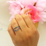 0.45 Carat (ctw) 14k White Gold Round Blue Sapphire Ladies Milgrain Anniversary Wedding Band Guard Double Ring 1/2 CT