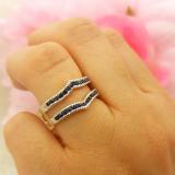 0.45 Carat (ctw) 14k White Gold Round Blue Sapphire Ladies Milgrain Anniversary Wedding Band Guard Double Ring 1/2 CT