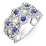 2.00 Carat (ctw) 14k White Gold Round White Diamond & Blue Sapphire Ladies Cocktail Right Hand Ring 2 CT