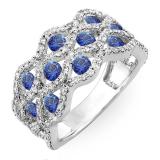 2.00 Carat (ctw) 14k White Gold Round White Diamond & Blue Sapphire Ladies Cocktail Right Hand Ring 2 CT