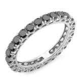 1.50 Carat (ctw) 10K White Gold Round Black Diamond Ladies Eternity Wedding Anniversary Stackable Ring Band 1 1/2 CT