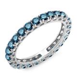1.50 Carat (ctw) 10K White Gold Round Blue Diamond Ladies Eternity Wedding Anniversary Stackable Ring Band 1 1/2 CT