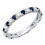 1.50 Carat (ctw) 14K White Gold Round White Diamond & Blue Sapphire Ladies Eternity Wedding Anniversary Stackable Ring Band 1 1/2 CT