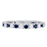 1.50 Carat (ctw) 14K White Gold Round White Diamond & Blue Sapphire Ladies Eternity Wedding Anniversary Stackable Ring Band 1 1/2 CT
