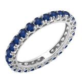 1.80 Carat (ctw) 14K White Gold Round Blue Sapphire Ladies Eternity Wedding Anniversary Stackable Ring Band 1 3/4 CT