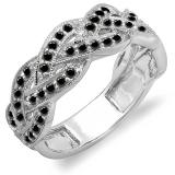0.58 Carat (ctw) 14k White Gold Round Black Diamond Ladies Anniversary Wedding Matching Band Stackable Swirl Ring 1/2 CT