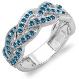 0.58 Carat (ctw) 14k White Gold Round Blue Diamond Ladies Anniversary Wedding Matching Band Stackable Swirl Ring 1/2 CT