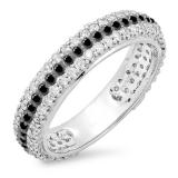 1.30 Carat (ctw) 10K White Gold Round White & Black Diamond Ladies Pave Set Anniversary Wedding Eternity Ring Band 1 1/3 CT