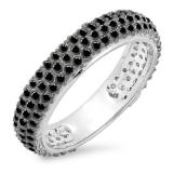 1.30 Carat (ctw) 10K White Gold Round Black Diamond Ladies Pave Set Anniversary Wedding Eternity Ring Band 1 1/3 CT