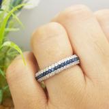 1.30 Carat (ctw) 14K White Gold Round White Diamond & Blue Sapphire Ladies Pave Set Anniversary Wedding Eternity Ring Band 1 1/3 CT