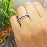 1.30 Carat (ctw) 14K White Gold Round White Diamond & Blue Sapphire Ladies Pave Set Anniversary Wedding Eternity Ring Band 1 1/3 CT