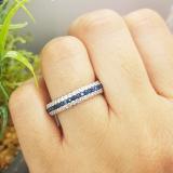 1.30 Carat (ctw) 14K White Gold Round White Diamond & Blue Sapphire Ladies Pave Set Anniversary Wedding Eternity Ring Band 1 1/3 CT