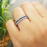 1.30 Carat (ctw) 14K White Gold Round White Diamond & Blue Sapphire Ladies Pave Set Anniversary Wedding Eternity Ring Band 1 1/3 CT
