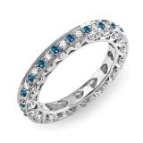 1.00 Carat (ctw) 14k White Gold Round White & Blue Diamond Ladies Eternity Anniversary Wedding Band Stackable Ring 1 CT