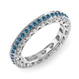1.00 Carat (ctw) 14k White Gold Round White & Blue Diamond Ladies Eternity Anniversary Wedding Band Stackable Ring 1 CT
